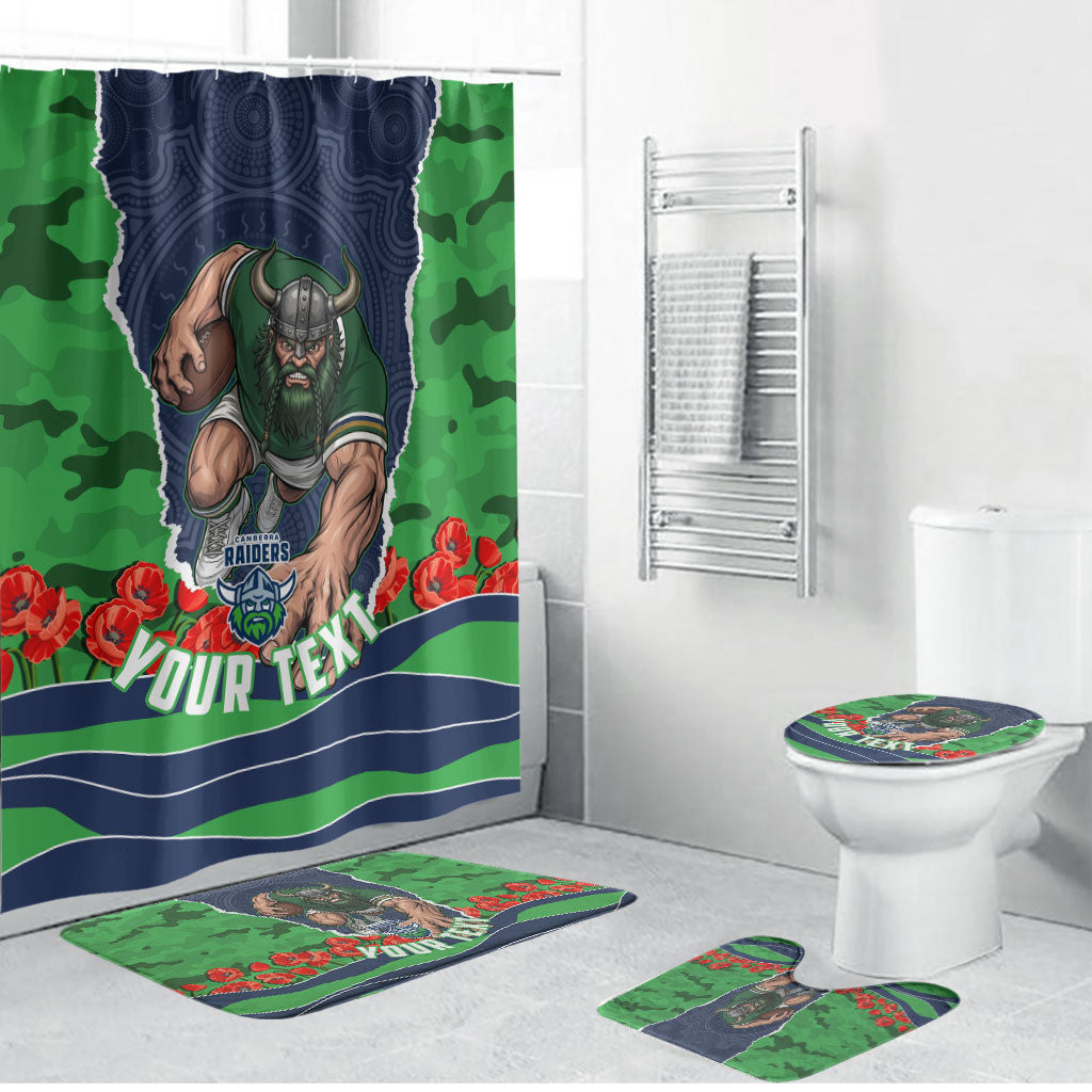 Personalized Canberra Raiders ANZAC Tribute Bathroom Set Poppy Field Soldier Silhouette Aboriginal Rugby Mascot