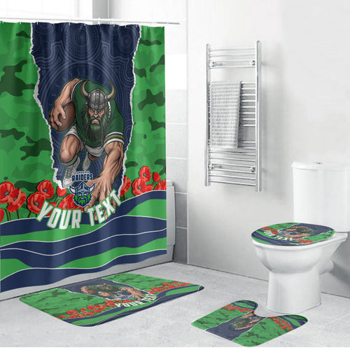 Personalized Canberra Raiders ANZAC Tribute Bathroom Set Poppy Field Soldier Silhouette Aboriginal Rugby Mascot