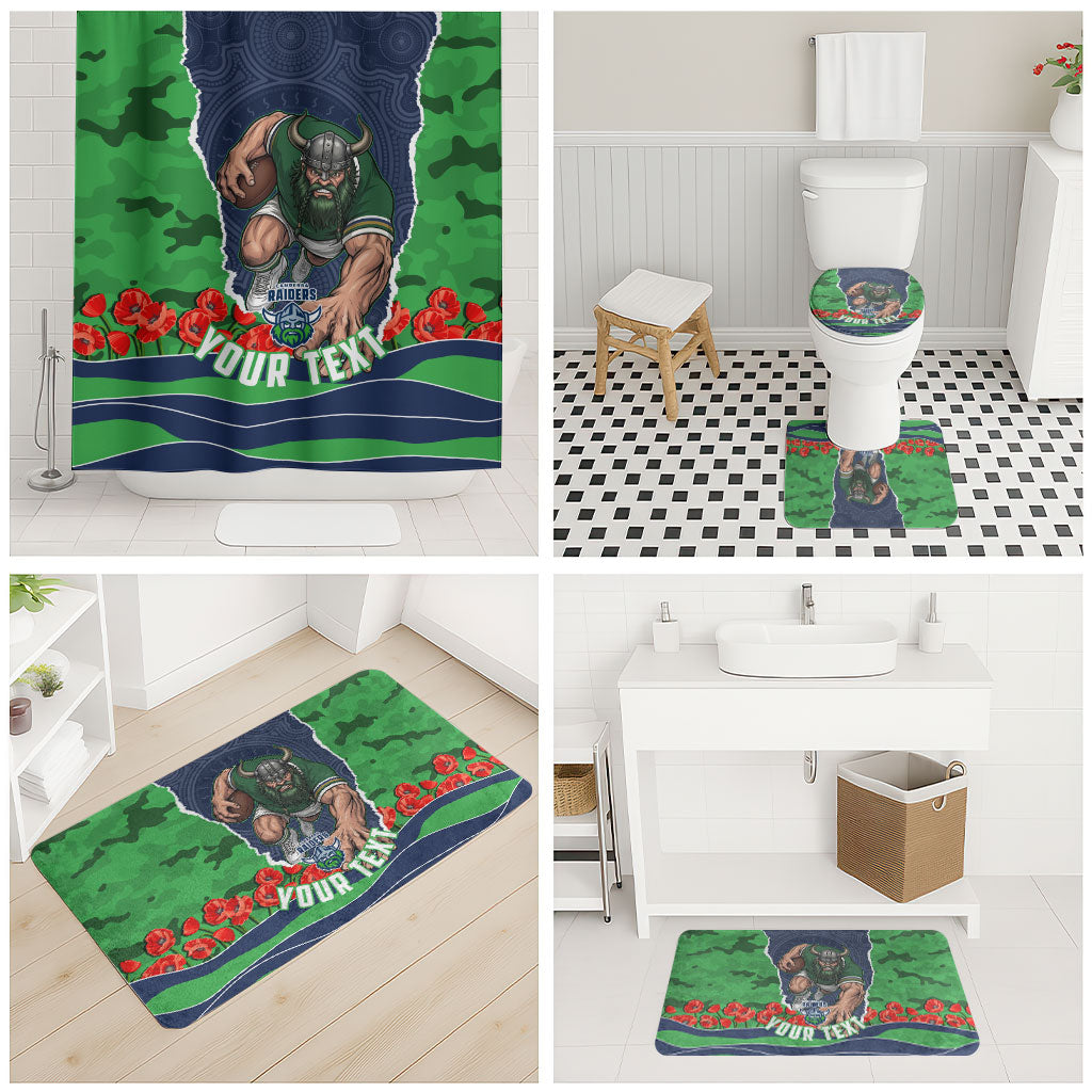 Personalized Canberra Raiders ANZAC Tribute Bathroom Set Poppy Field Soldier Silhouette Aboriginal Rugby Mascot