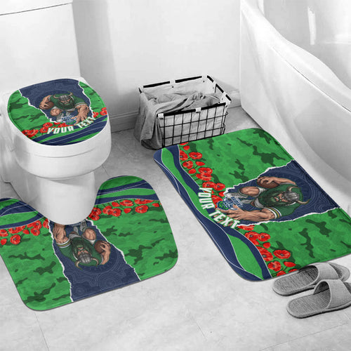 Personalized Canberra Raiders ANZAC Tribute Bathroom Set Poppy Field Soldier Silhouette Aboriginal Rugby Mascot