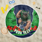 Personalized Canberra Raiders ANZAC Tribute Beach Blanket Poppy Field Soldier Silhouette Aboriginal Rugby Mascot