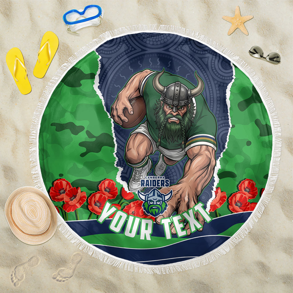 Personalized Canberra Raiders ANZAC Tribute Beach Blanket Poppy Field Soldier Silhouette Aboriginal Rugby Mascot
