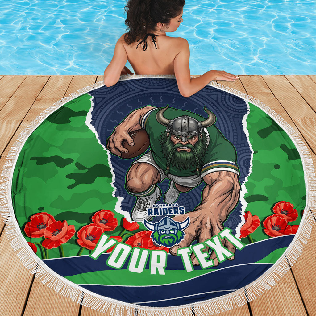 Personalized Canberra Raiders ANZAC Tribute Beach Blanket Poppy Field Soldier Silhouette Aboriginal Rugby Mascot