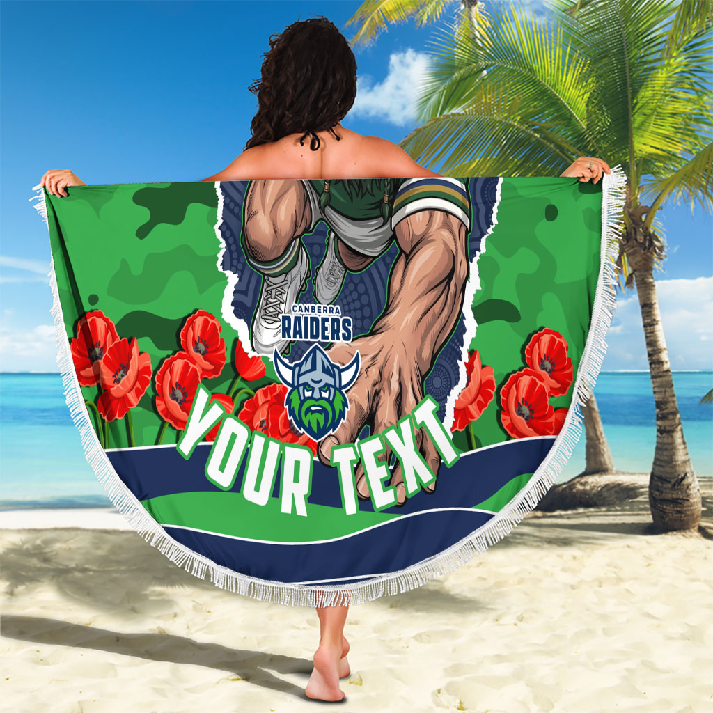 Personalized Canberra Raiders ANZAC Tribute Beach Blanket Poppy Field Soldier Silhouette Aboriginal Rugby Mascot
