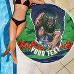 Personalized Canberra Raiders ANZAC Tribute Beach Blanket Poppy Field Soldier Silhouette Aboriginal Rugby Mascot