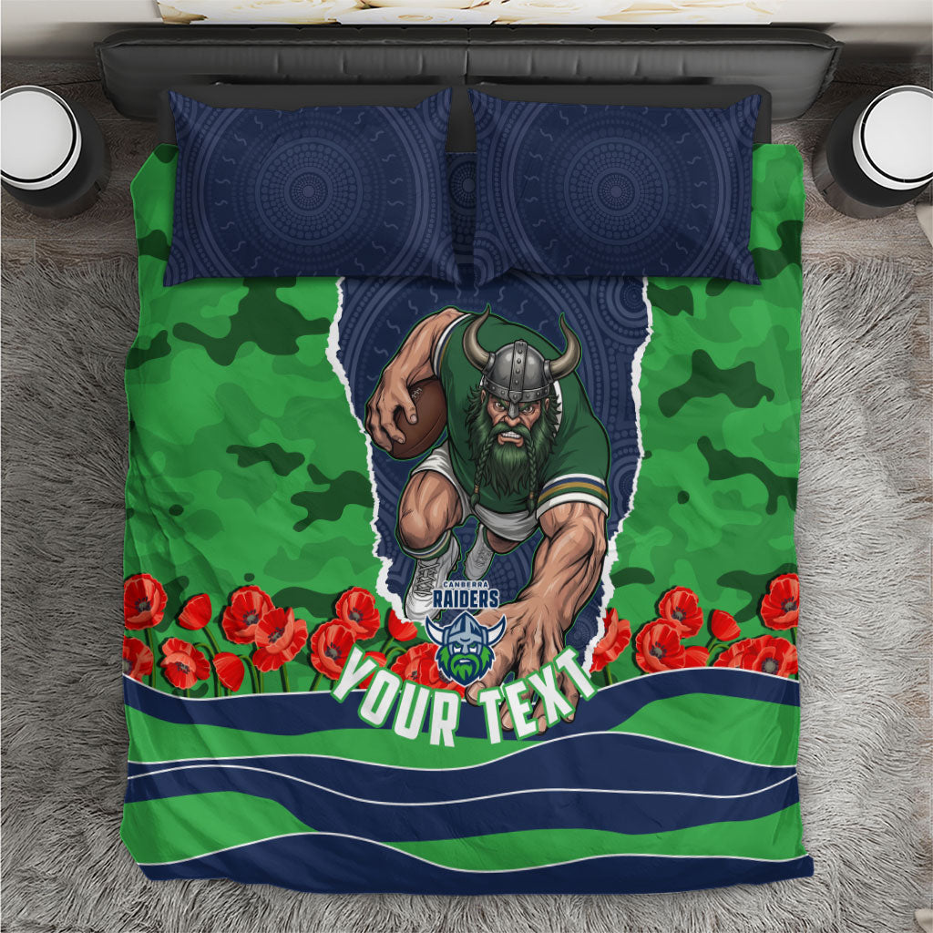 Personalized Canberra Raiders ANZAC Tribute Bedding Set Poppy Field Soldier Silhouette Aboriginal Rugby Mascot