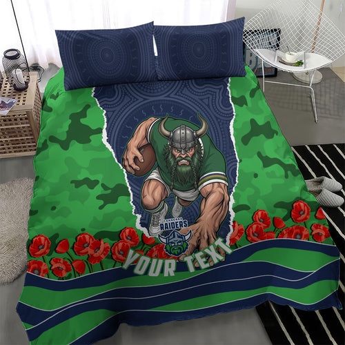 Personalized Canberra Raiders ANZAC Tribute Bedding Set Poppy Field Soldier Silhouette Aboriginal Rugby Mascot
