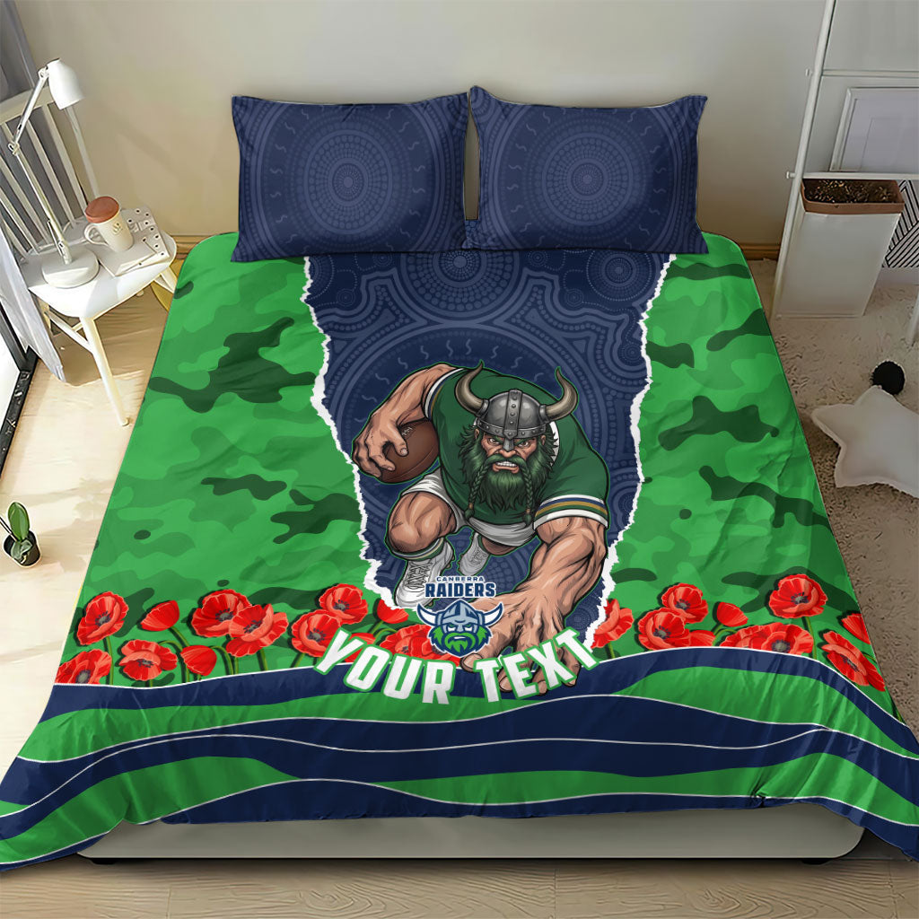 Personalized Canberra Raiders ANZAC Tribute Bedding Set Poppy Field Soldier Silhouette Aboriginal Rugby Mascot