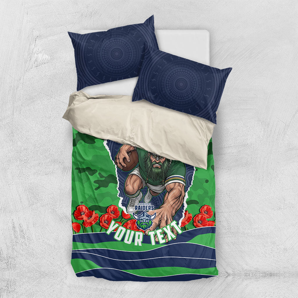 Personalized Canberra Raiders ANZAC Tribute Bedding Set Poppy Field Soldier Silhouette Aboriginal Rugby Mascot