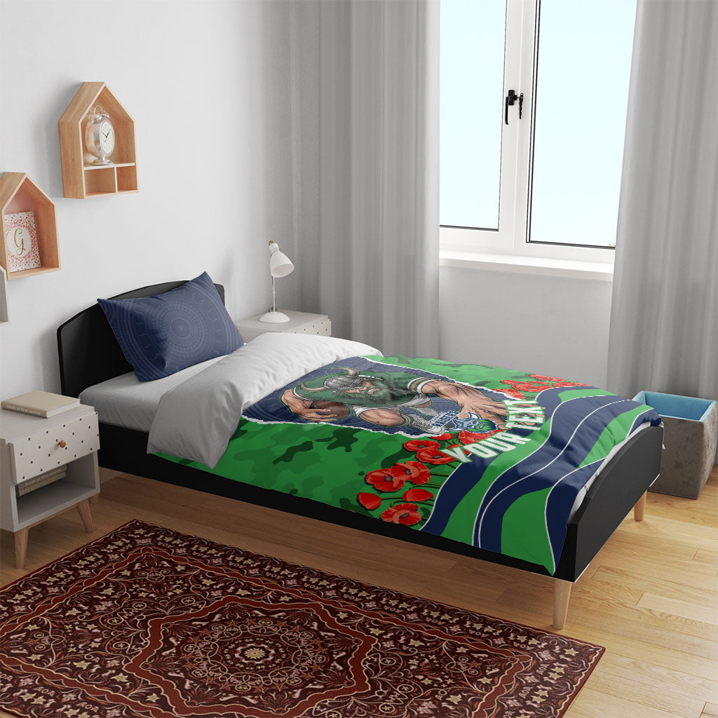 Personalized Canberra Raiders ANZAC Tribute Bedding Set Poppy Field Soldier Silhouette Aboriginal Rugby Mascot