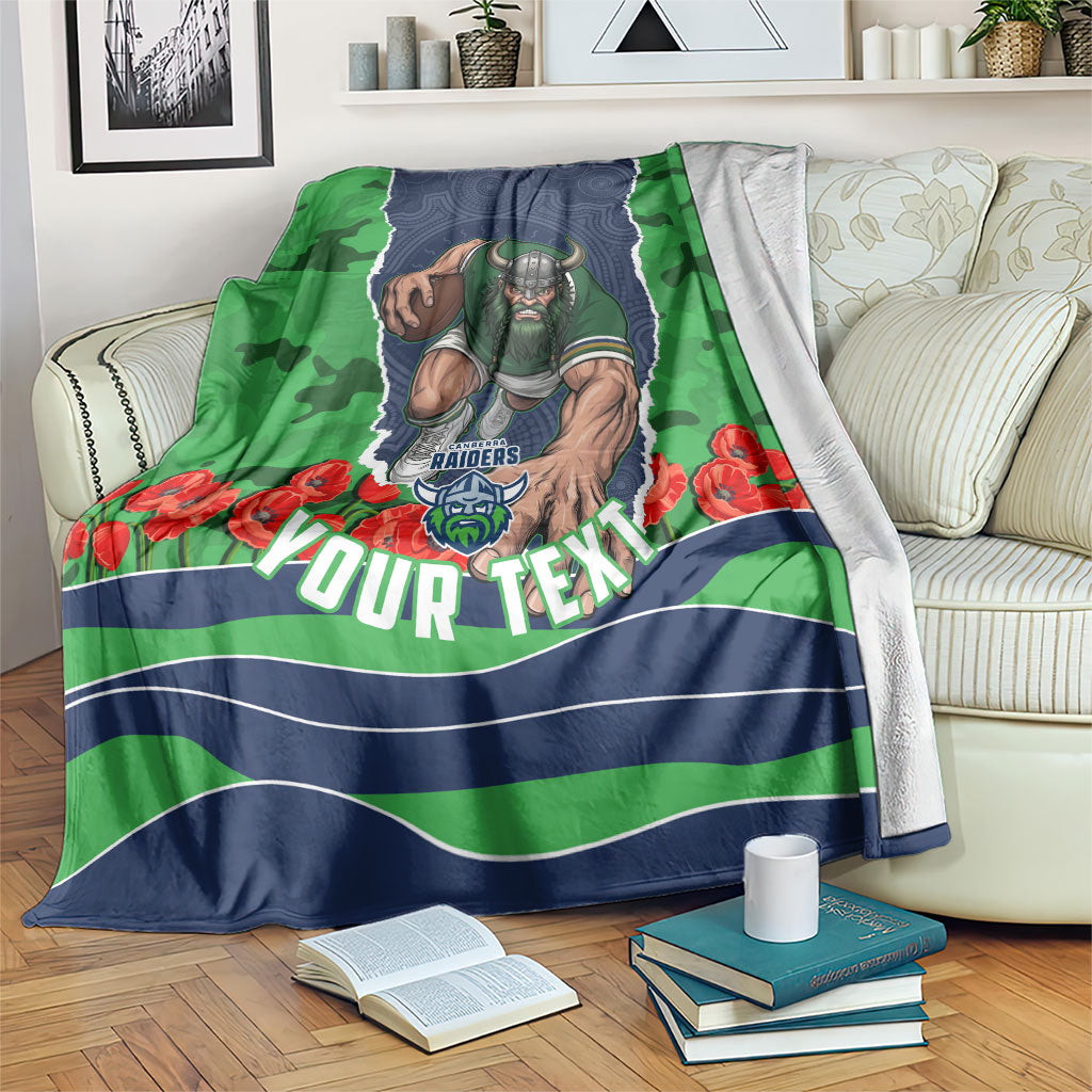 Personalized Canberra Raiders ANZAC Tribute Blanket Poppy Field Soldier Silhouette Aboriginal Rugby Mascot