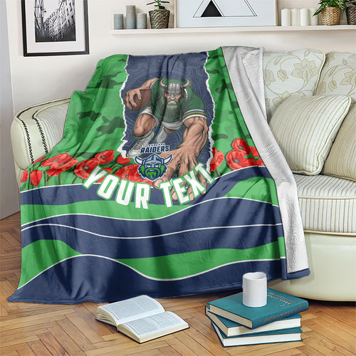 Personalized Canberra Raiders ANZAC Tribute Blanket Poppy Field Soldier Silhouette Aboriginal Rugby Mascot