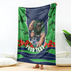Personalized Canberra Raiders ANZAC Tribute Blanket Poppy Field Soldier Silhouette Aboriginal Rugby Mascot