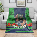 Personalized Canberra Raiders ANZAC Tribute Blanket Poppy Field Soldier Silhouette Aboriginal Rugby Mascot