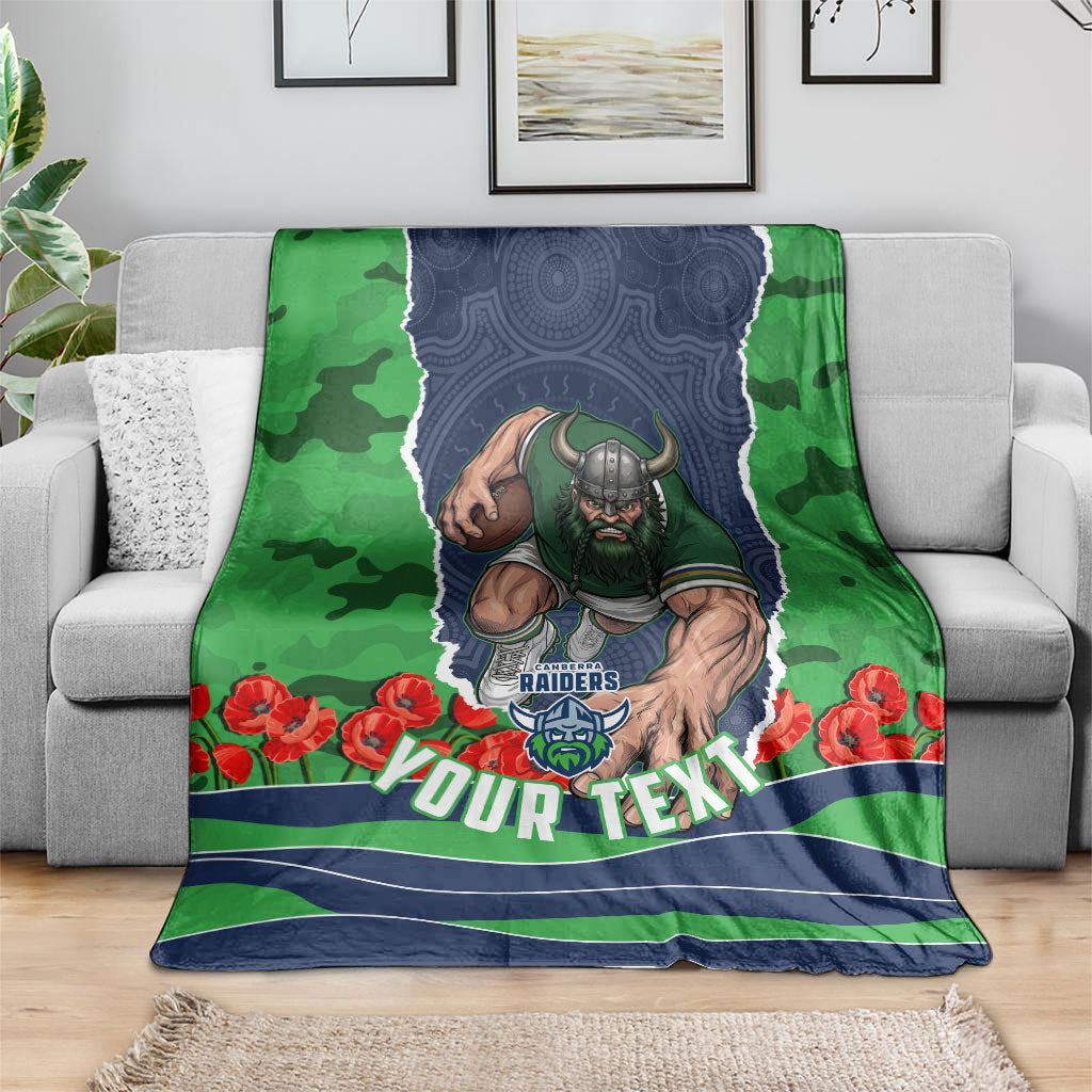 Personalized Canberra Raiders ANZAC Tribute Blanket Poppy Field Soldier Silhouette Aboriginal Rugby Mascot