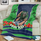Personalized Canberra Raiders ANZAC Tribute Blanket Poppy Field Soldier Silhouette Aboriginal Rugby Mascot