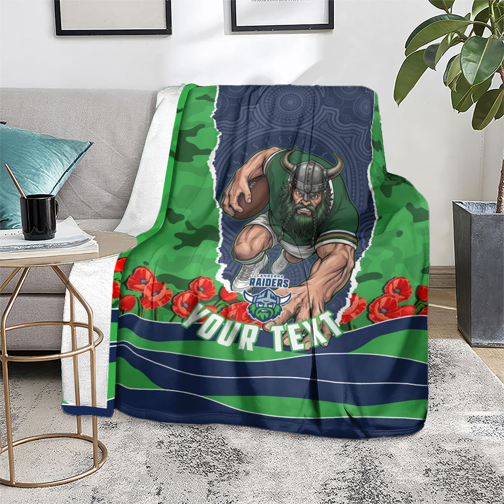 Personalized Canberra Raiders ANZAC Tribute Blanket Poppy Field Soldier Silhouette Aboriginal Rugby Mascot