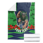 Personalized Canberra Raiders ANZAC Tribute Blanket Poppy Field Soldier Silhouette Aboriginal Rugby Mascot