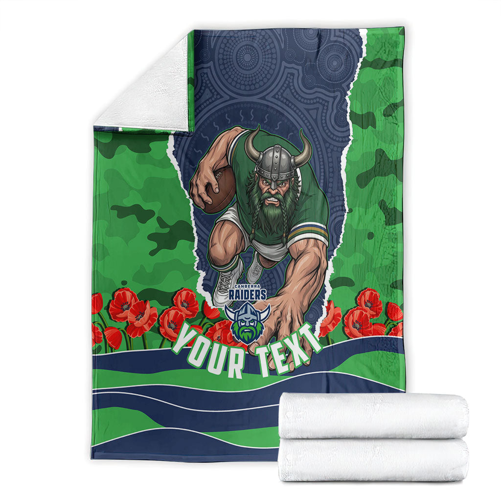 Personalized Canberra Raiders ANZAC Tribute Blanket Poppy Field Soldier Silhouette Aboriginal Rugby Mascot