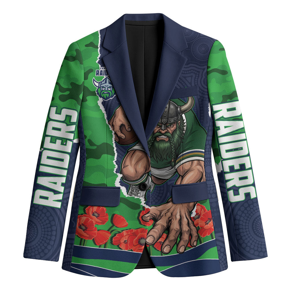 Personalized Canberra Raiders ANZAC Tribute Blazer Poppy Field Soldier Silhouette Aboriginal Rugby Mascot