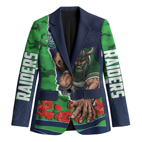 Personalized Canberra Raiders ANZAC Tribute Blazer Poppy Field Soldier Silhouette Aboriginal Rugby Mascot