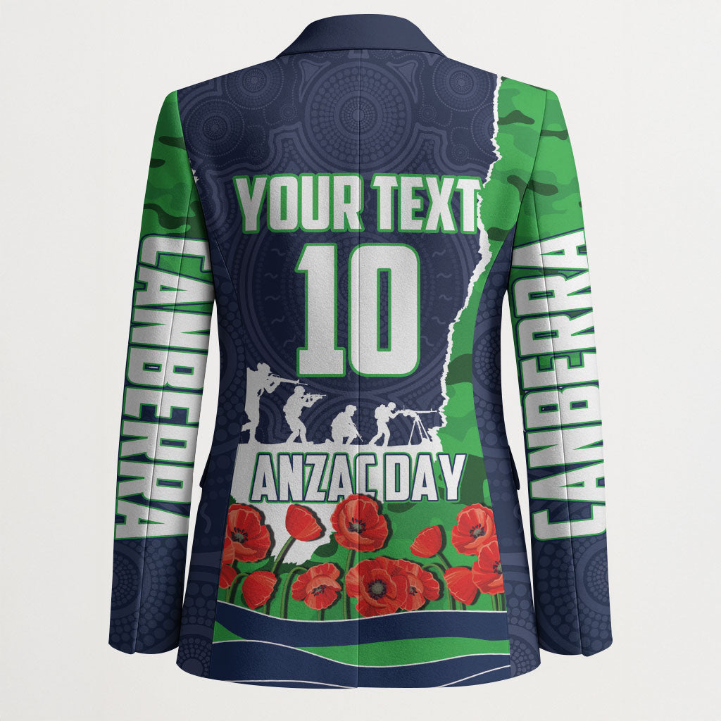 Personalized Canberra Raiders ANZAC Tribute Blazer Poppy Field Soldier Silhouette Aboriginal Rugby Mascot