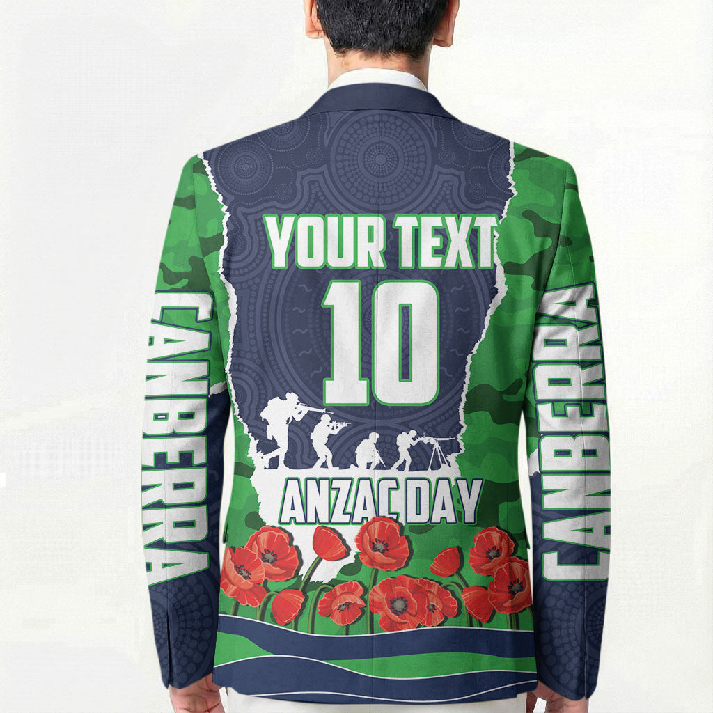 Personalized Canberra Raiders ANZAC Tribute Blazer Poppy Field Soldier Silhouette Aboriginal Rugby Mascot