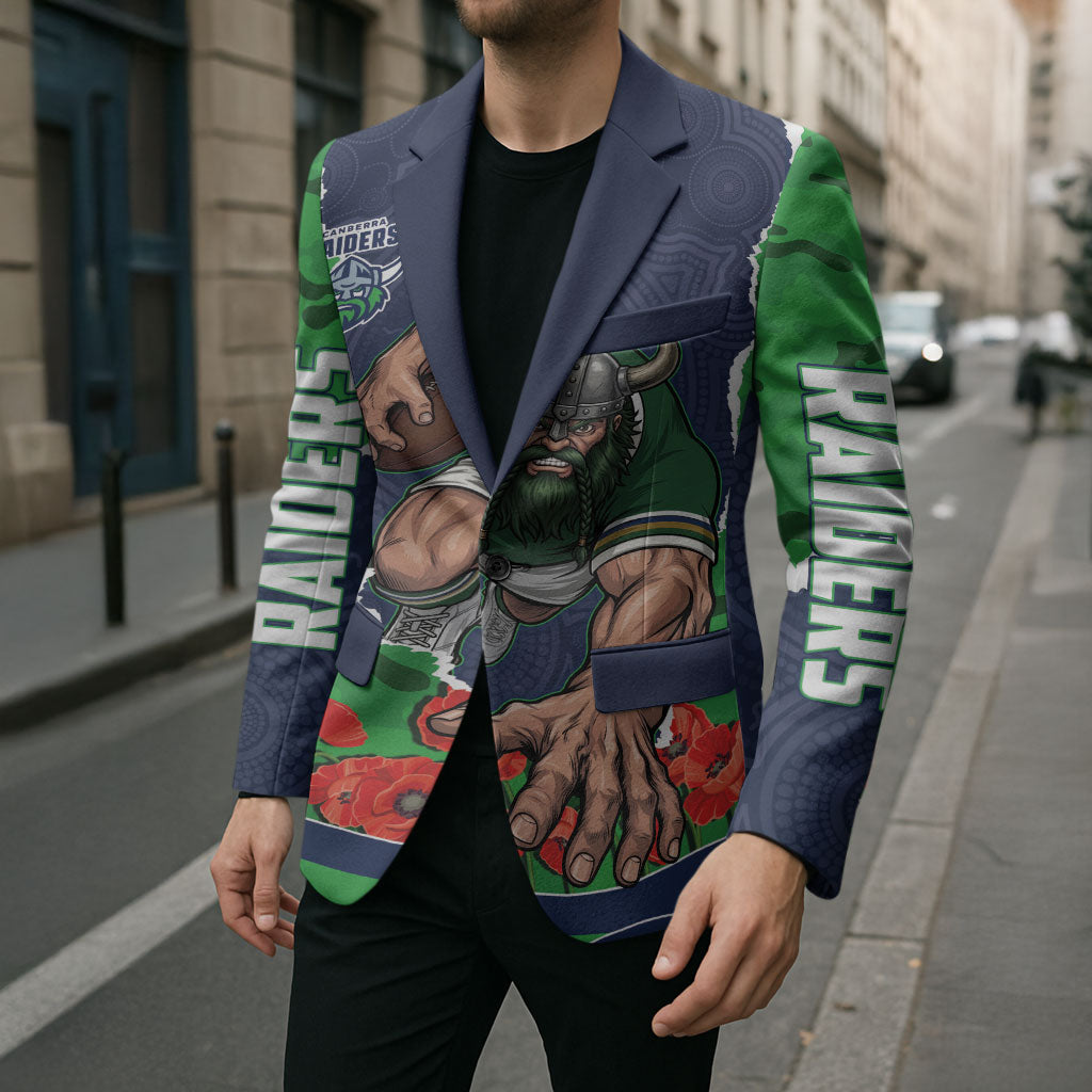 Personalized Canberra Raiders ANZAC Tribute Blazer Poppy Field Soldier Silhouette Aboriginal Rugby Mascot
