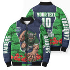 Personalized Canberra Raiders ANZAC Tribute Bomber Puffer Jacket Poppy Field Soldier Silhouette Aboriginal Rugby Mascot