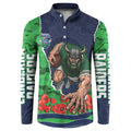 Personalized Canberra Raiders ANZAC Tribute Button Sweatshirt Poppy Field Soldier Silhouette Aboriginal Rugby Mascot