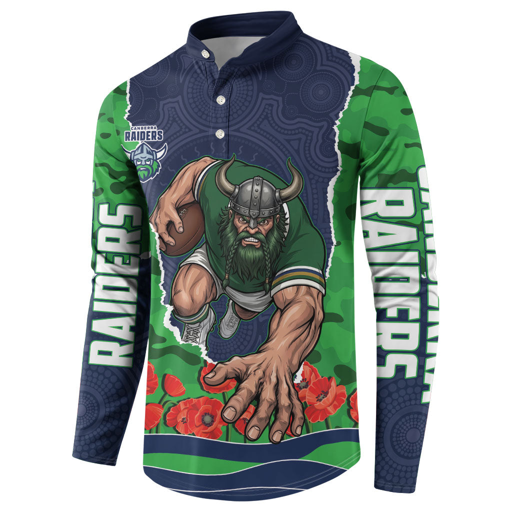 Personalized Canberra Raiders ANZAC Tribute Button Sweatshirt Poppy Field Soldier Silhouette Aboriginal Rugby Mascot