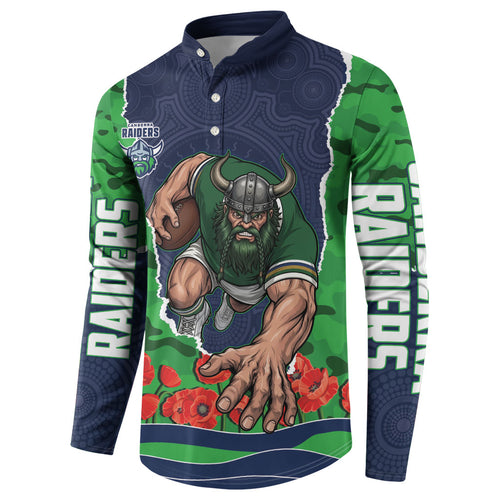 Personalized Canberra Raiders ANZAC Tribute Button Sweatshirt Poppy Field Soldier Silhouette Aboriginal Rugby Mascot