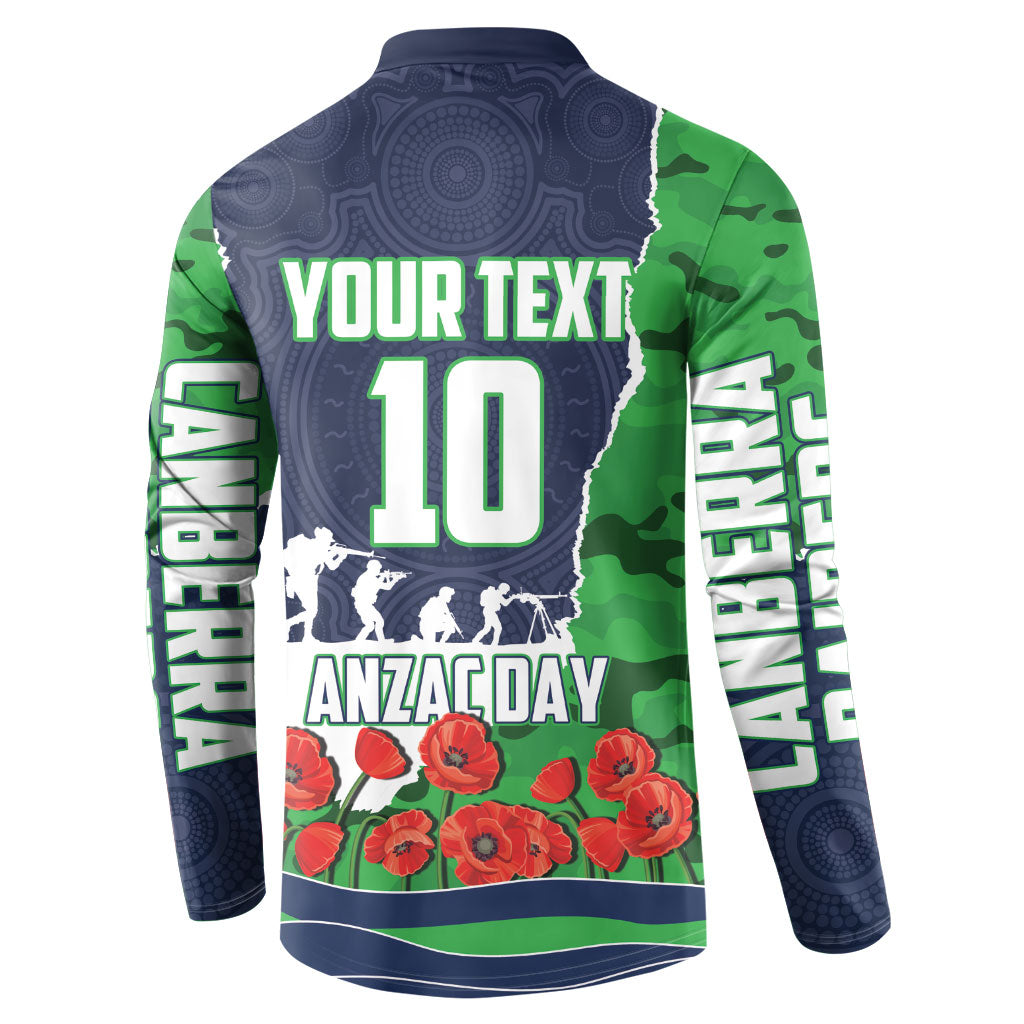 Personalized Canberra Raiders ANZAC Tribute Button Sweatshirt Poppy Field Soldier Silhouette Aboriginal Rugby Mascot