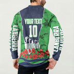 Personalized Canberra Raiders ANZAC Tribute Button Sweatshirt Poppy Field Soldier Silhouette Aboriginal Rugby Mascot