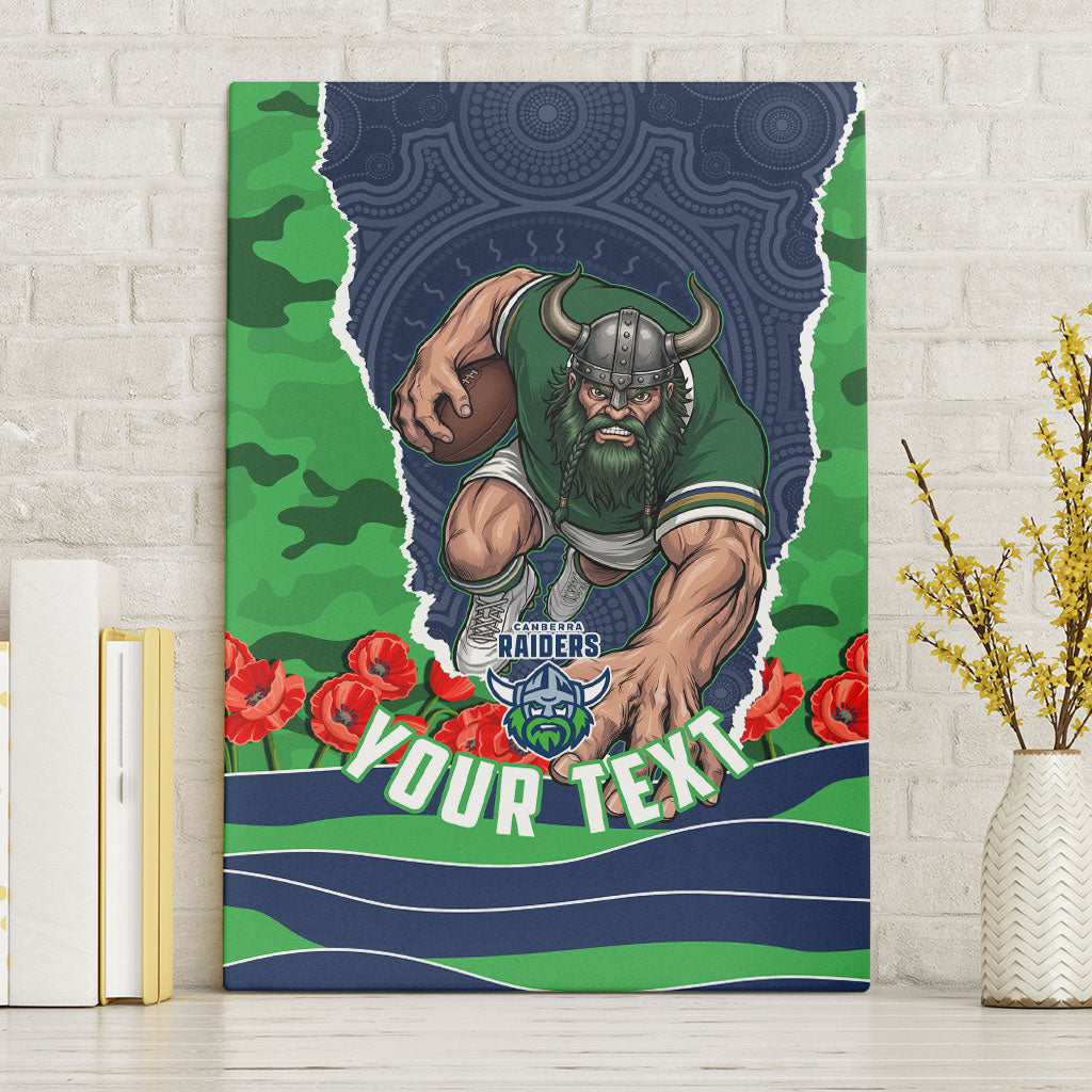 Personalized Canberra Raiders ANZAC Tribute Canvas Wall Art Poppy Field Soldier Silhouette Aboriginal Rugby Mascot