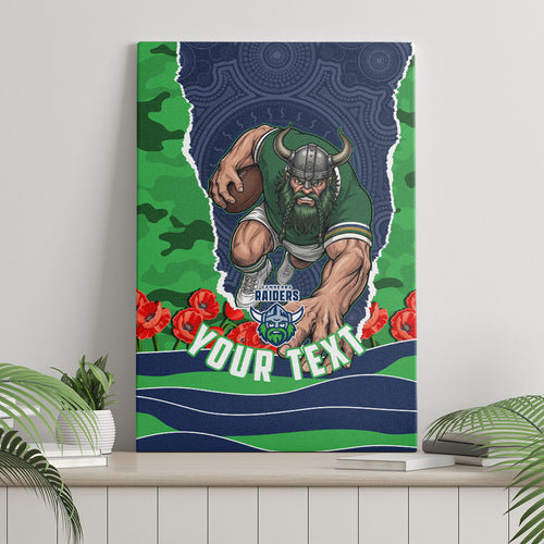 Personalized Canberra Raiders ANZAC Tribute Canvas Wall Art Poppy Field Soldier Silhouette Aboriginal Rugby Mascot