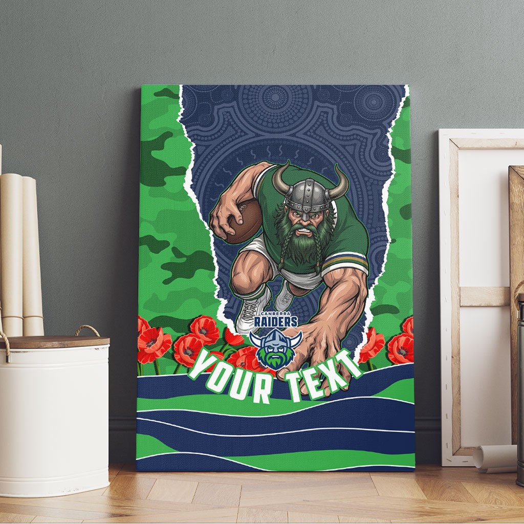 Personalized Canberra Raiders ANZAC Tribute Canvas Wall Art Poppy Field Soldier Silhouette Aboriginal Rugby Mascot