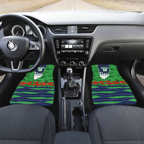 Personalized Canberra Raiders ANZAC Tribute Car Mats Poppy Field Soldier Silhouette Aboriginal Rugby Mascot