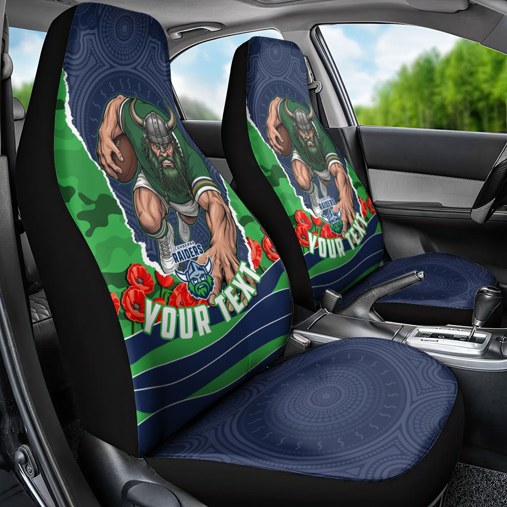 Personalized Canberra Raiders ANZAC Tribute Car Seat Cover Poppy Field Soldier Silhouette Aboriginal Rugby Mascot