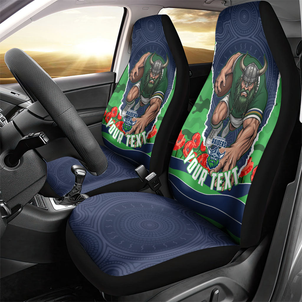 Personalized Canberra Raiders ANZAC Tribute Car Seat Cover Poppy Field Soldier Silhouette Aboriginal Rugby Mascot