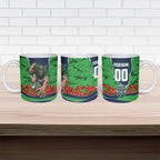 Personalized Canberra Raiders ANZAC Tribute Ceramic Mug Poppy Field Soldier Silhouette Aboriginal Rugby Mascot
