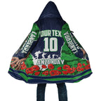 Personalized Canberra Raiders ANZAC Tribute Cloak Poppy Field Soldier Silhouette Aboriginal Rugby Mascot