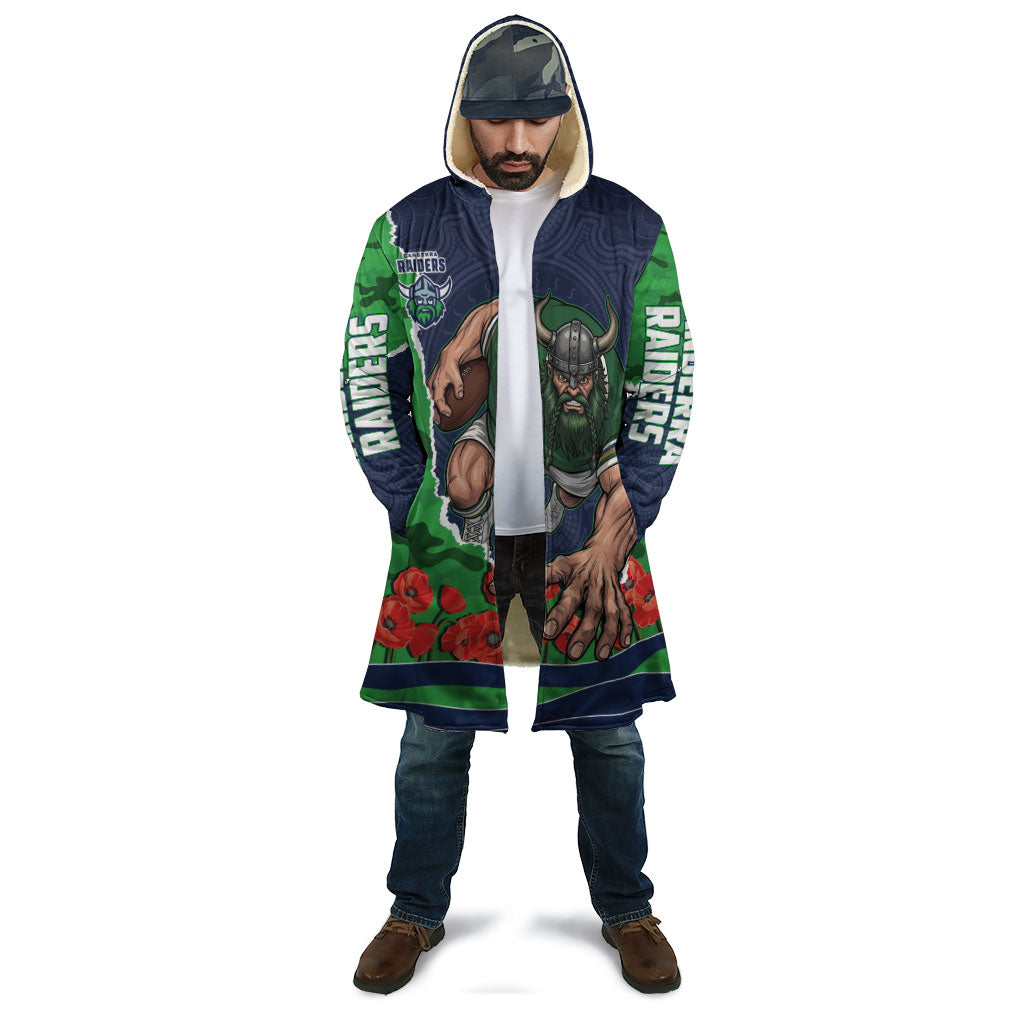 Personalized Canberra Raiders ANZAC Tribute Cloak Poppy Field Soldier Silhouette Aboriginal Rugby Mascot