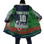 Personalized Canberra Raiders ANZAC Tribute Cloak Poppy Field Soldier Silhouette Aboriginal Rugby Mascot