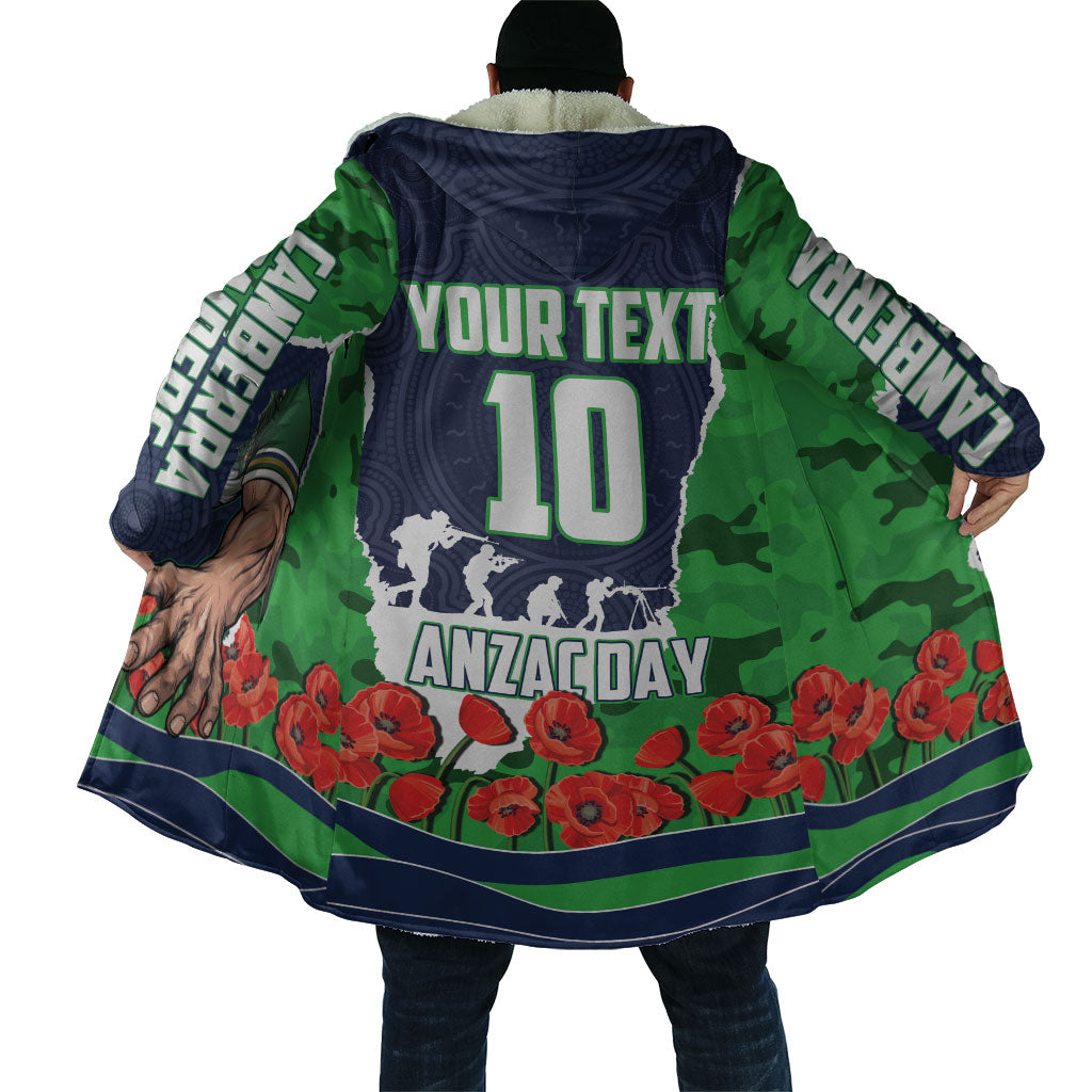 Personalized Canberra Raiders ANZAC Tribute Cloak Poppy Field Soldier Silhouette Aboriginal Rugby Mascot