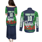 Personalized Canberra Raiders ANZAC Tribute Couples Matching Puletasi and Long Sleeve Button Shirt Poppy Field Soldier Silhouette Aboriginal Rugby Mascot
