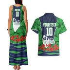 Personalized Canberra Raiders ANZAC Tribute Couples Matching Tank Maxi Dress and Hawaiian Shirt Poppy Field Soldier Silhouette Aboriginal Rugby Mascot