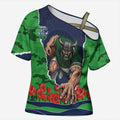 Personalized Canberra Raiders ANZAC Tribute Cross Shoulder Shirt Poppy Field Soldier Silhouette Aboriginal Rugby Mascot