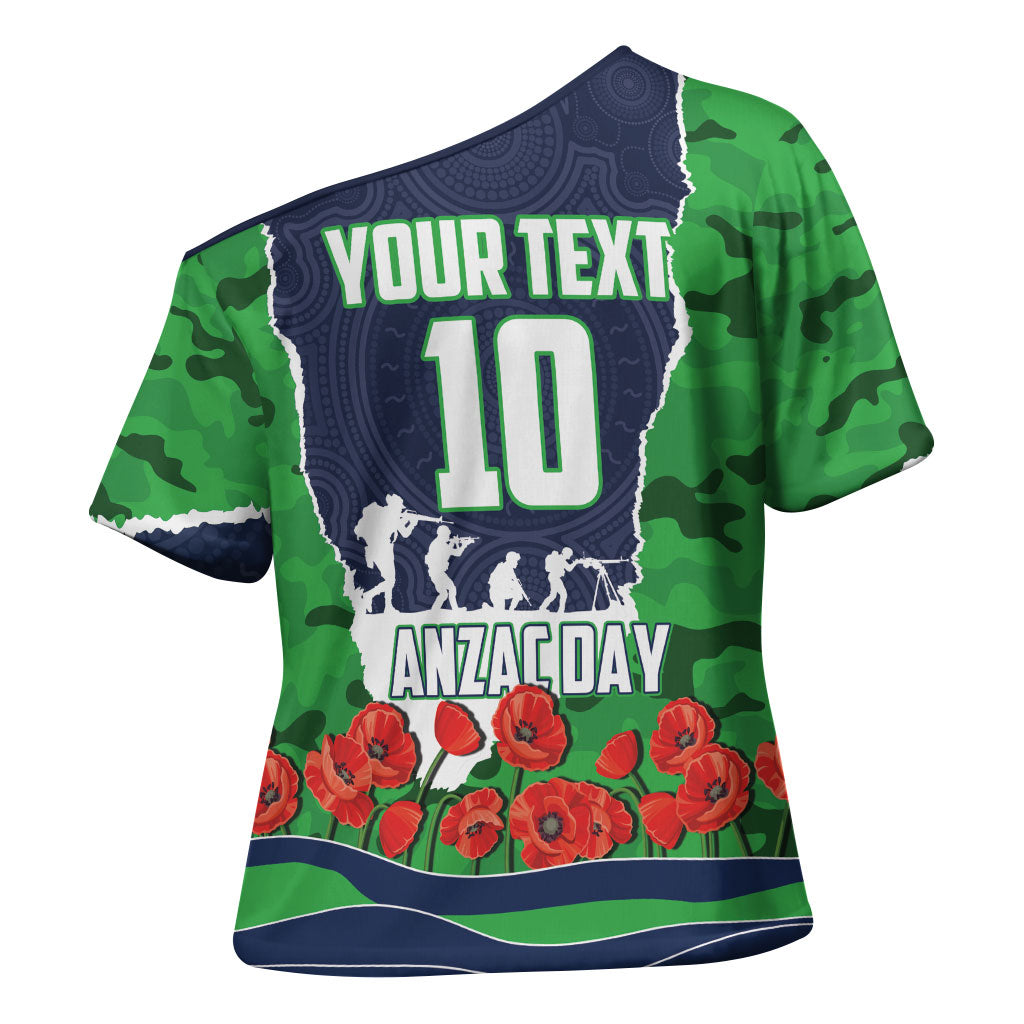 Personalized Canberra Raiders ANZAC Tribute Cross Shoulder Shirt Poppy Field Soldier Silhouette Aboriginal Rugby Mascot