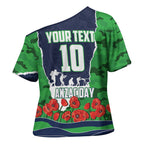 Personalized Canberra Raiders ANZAC Tribute Cross Shoulder Shirt Poppy Field Soldier Silhouette Aboriginal Rugby Mascot